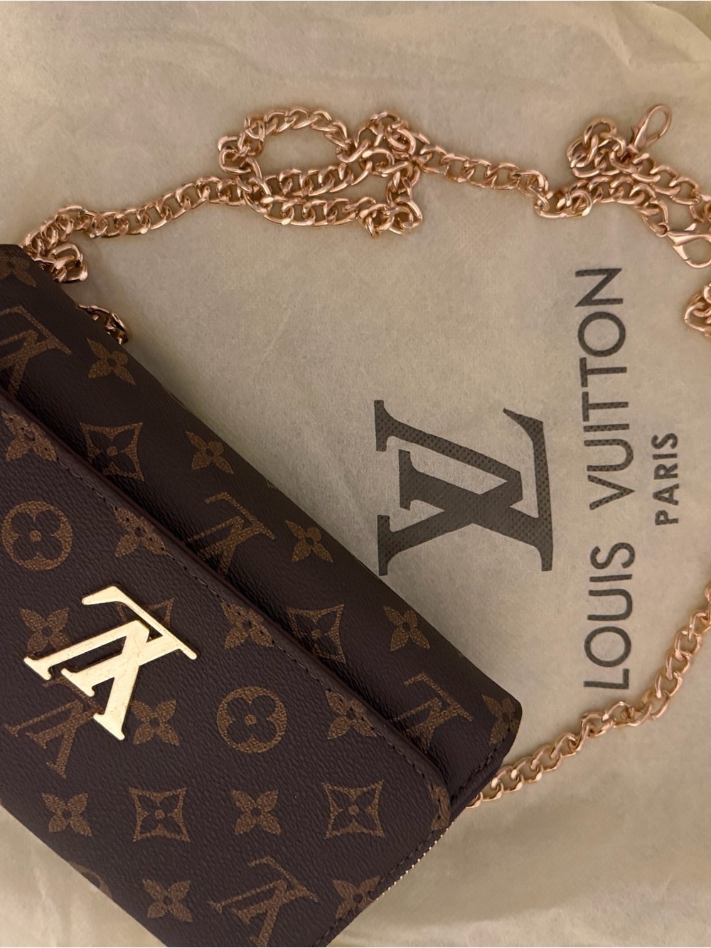 Louis Vuitton Brown Monogram Crossbody with Gold Chain